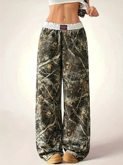 Ladies' Casual Camouflage Printed Wide-Leg Pants Are Comfortable to Wear and Suitable for Daily Travel