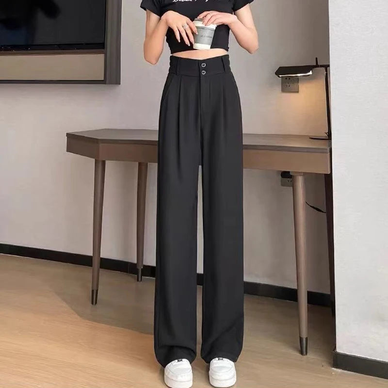 Lady Baggy High Waist Suit Pants Women Classic Designer Straight Leg Trousers Girls Fashion Casual Daily Slacks