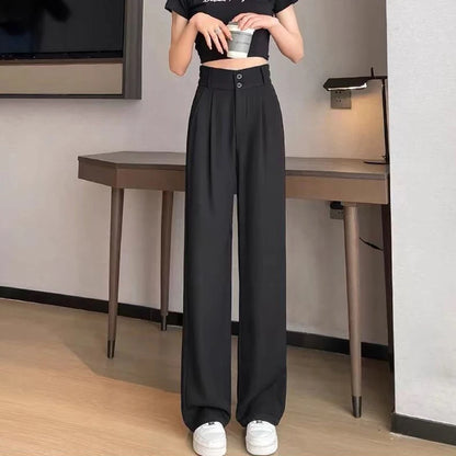 Lady Baggy High Waist Suit Pants Women Classic Designer Straight Leg Trousers Girls Fashion Casual Daily Slacks
