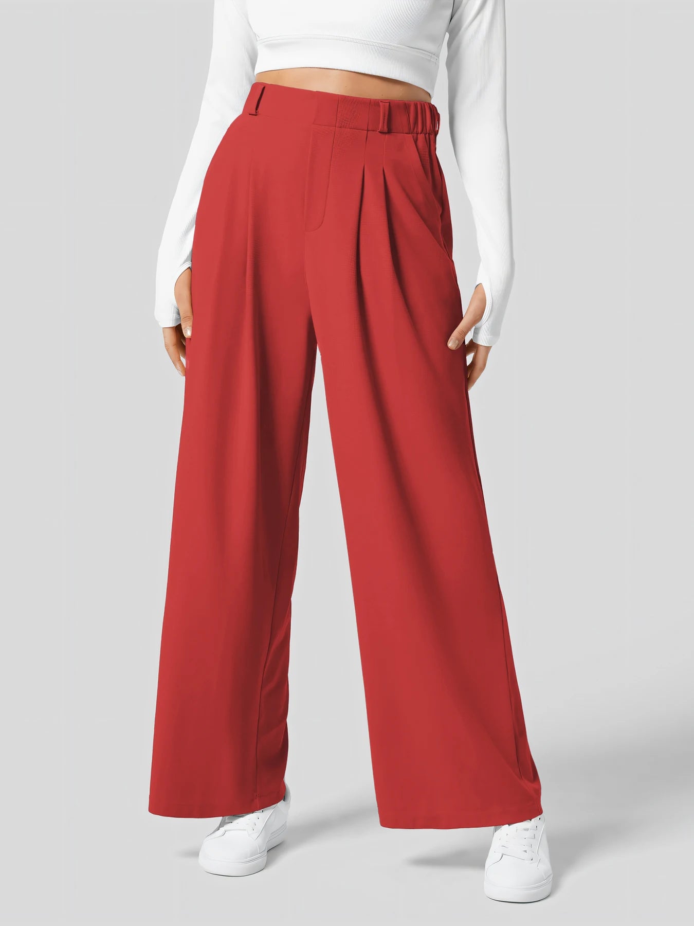 Women's trousers plaid slimming wide-leg pants with pockets high-waisted women's casual slimming wide-leg pants