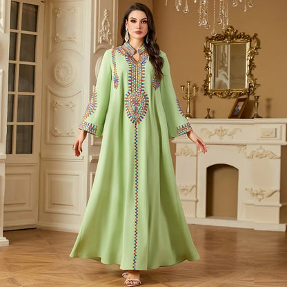 2025 Ramadan Muslim Women Embroidery Long Dress Islam Gulf Jalabiya Morocco Kaftan Turkey Robe Dubai Abaya Eid Djellaba Vestidos