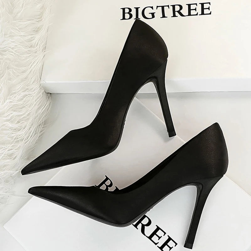 BIGTREE Shoes Woman Pumps Silk Ladies Shoes High Heels Spring New Stiletto Heels Party Shoes Plus Size 43  Salto Alto Feminino