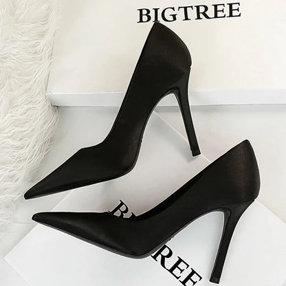 BIGTREE Shoes Silk Satin Woman Pumps Fashion High Heels 2026 New Stiletto 10 Cm Heels Sexy Party Shoes Lady Pumps Large Size 43