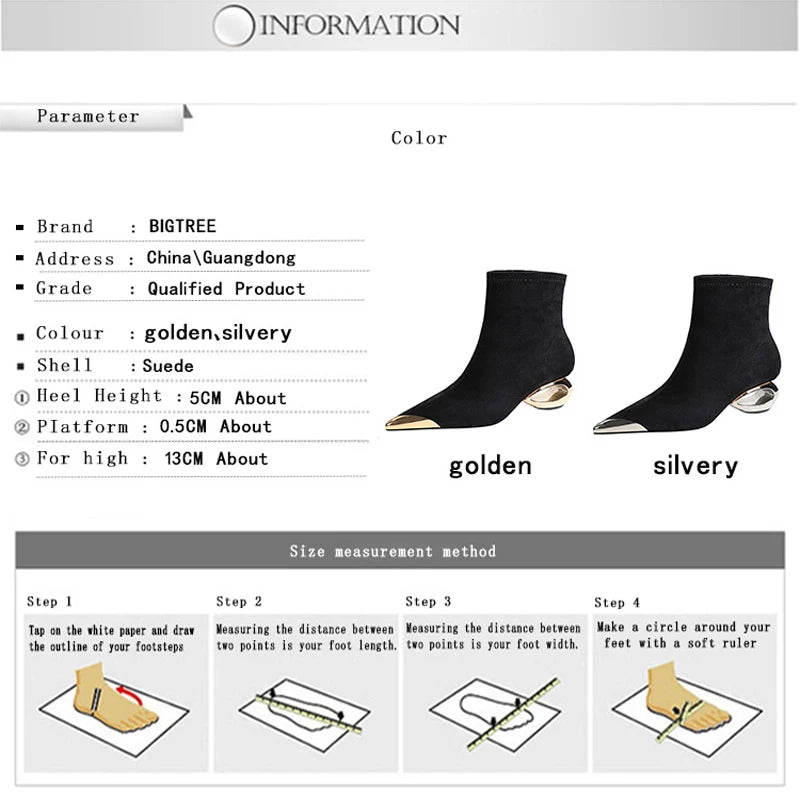 BIGTREE Shoes Metal Pointed Tip Women Boots Hollow Out Heels Women Ankle Boots Female Suede Short Boots Mid Heel Shoes Fashion