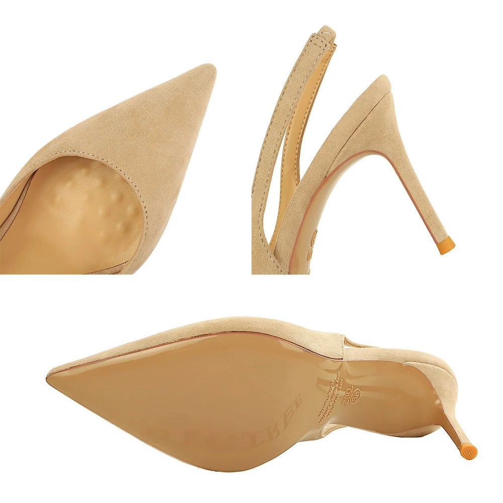 BIGTREE Shoes Suede High-heels Women's Shoes Summer Sandals Women Heels Stiletto 8 cm Pointed High-heeled Sandals Women Pumps