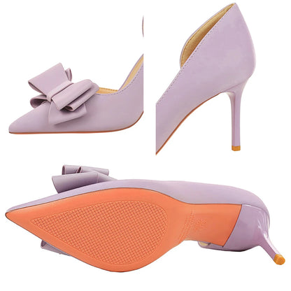 Large Size 43 Women Pumps Stilettos 7 cm Heels Women Shoes Silks Satins Kitten High Heels Three Layer Bowknot Design Women Heels