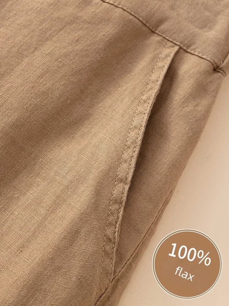 Women's 100% Pure Linen Wide-Leg Pants Loose Drape Ankle Length Summer Thin Straight-Cut Casual Trousers