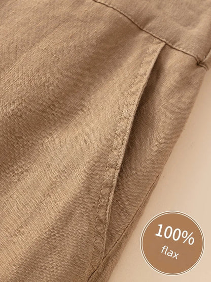 Women's 100% Pure Linen Wide-Leg Pants Loose Drape Ankle Length Summer Thin Straight-Cut Casual Trousers