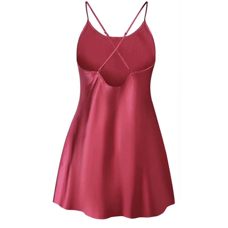 Women's Satin Nightdress Elegant Cross-Back Camisole Solid Color Short Lightweight Loungewear