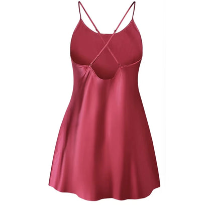 Women's Satin Nightdress Elegant Cross-Back Camisole Solid Color Short Lightweight Loungewear