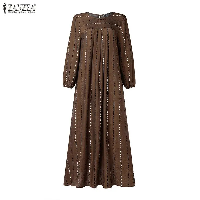 ZANZEA Fashion Muslim Abaya Robe Women Maxi Long Dress Dubai Hijab Sundress Casual O Neck Long Sleeve Loose Ramadan Dress Kaftan
