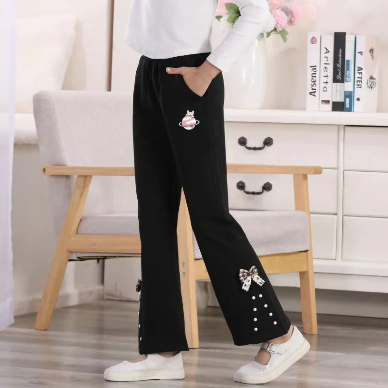 Girls' Micro Flare Pants 2026 Spring Autumn Outerwear for Ages 5-12 Stretchy Viral Fashion Trousers with Elastic Waist