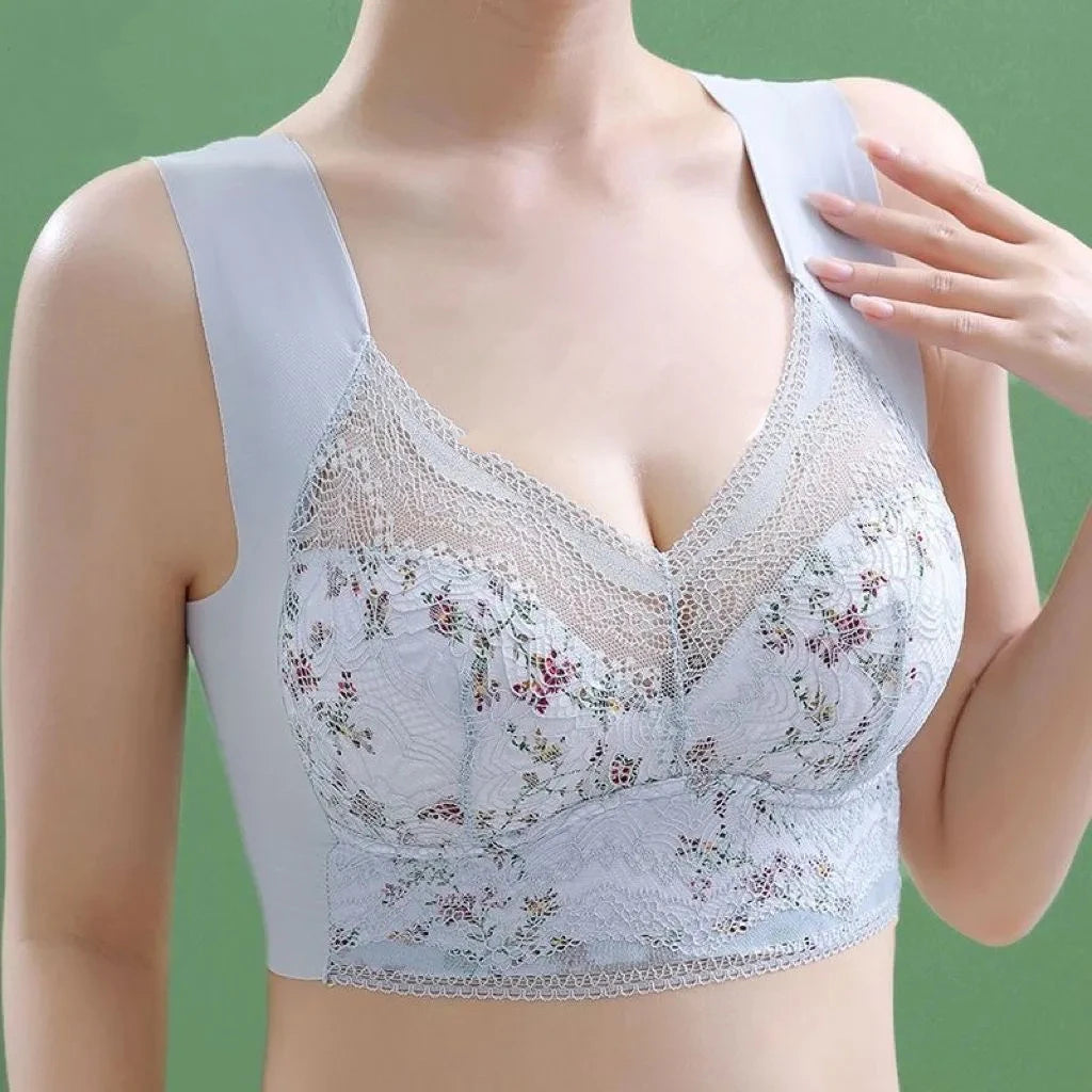1pcs Womens Seamless Ice Silk Full Cup Bras No Steel Ring Support Lace Bralette Large Size Brassiere Comfort Ventilate Underwear
