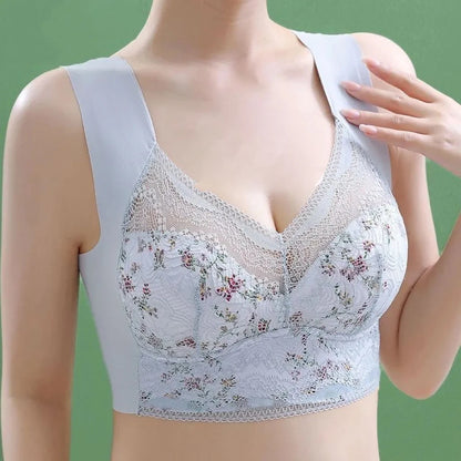 1pcs Womens Seamless Ice Silk Full Cup Bras No Steel Ring Support Lace Bralette Large Size Brassiere Comfort Ventilate Underwear