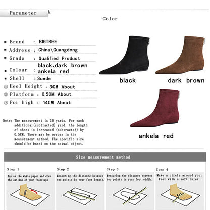 BIGTREE Shoes Suede Women's Boots Wedges Ladies Ankle Boots Low-heeled Shoes Rear Zipper Short Boots Keep Warm Winter Boots