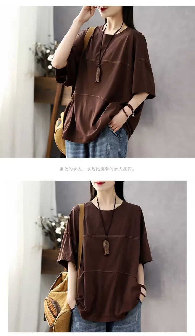 Plus Size Women's Summer Casual Solid Color T-Shirt Loose Office Lady Fashion New Arrival Trendy Comfortable
