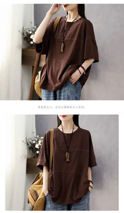 Plus Size Women's Summer Casual Solid Color T-Shirt Loose Office Lady Fashion New Arrival Trendy Comfortable