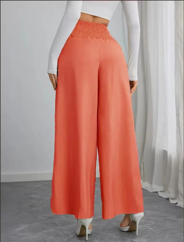 New Women's Trousers Thin High Waist Chain Elastic Waist Khaki Elegant Office Black Casual Wide-leg Pants for Female