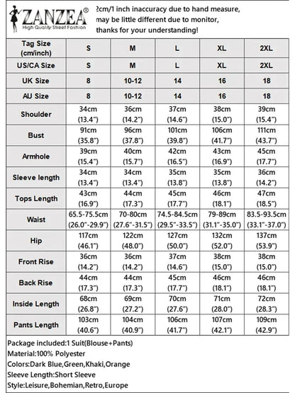 2025 ZANZEA Fashion Summer Outfits Women 2 Piece Sets Short Puff Sleeve Crop Tops Wide Leg Trousers Suit 2PCS Work OL Tracksuits
