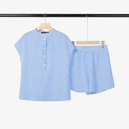 2026 ZANZEA Fashion Summer 2 Piece Sets Women Short Sleeve Plaid Blouse Short Sets Holiday Tracksuit Casual Work Outfit Oversize