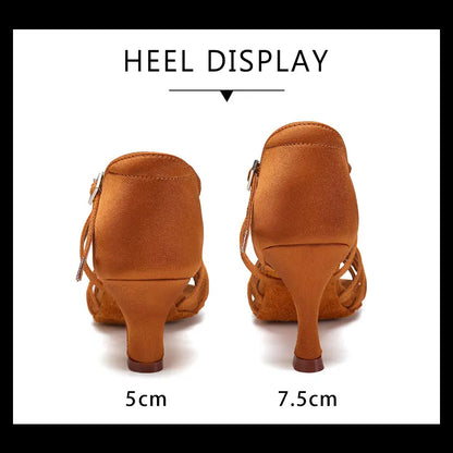 SWDZM Women Latin Dance Shoes High Heels Tango Party Dance Shoes For Girls Ladies Satin Salsa Sandals Dancing Ballroom Shoes