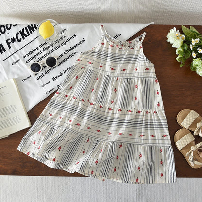 2026 Kids Clothing Korean Dress for Girls Solid Color Lace Hollow-out Suspenders Dresses Plain Cotton Girls Summer Clothes