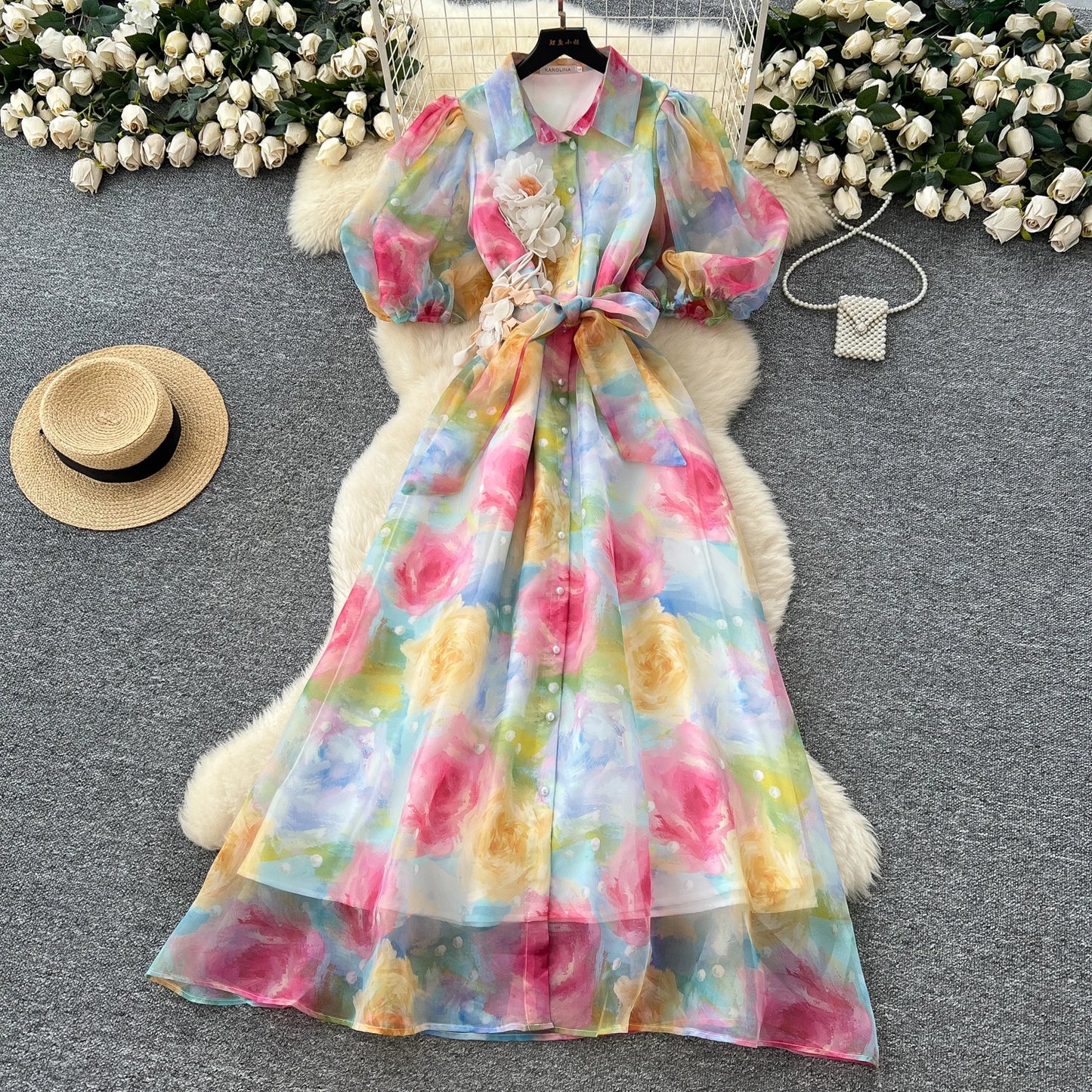 Chic vintage Sexy print mesh Spliced Fairy Summer  Women Boho Sundress women clothing Long dress