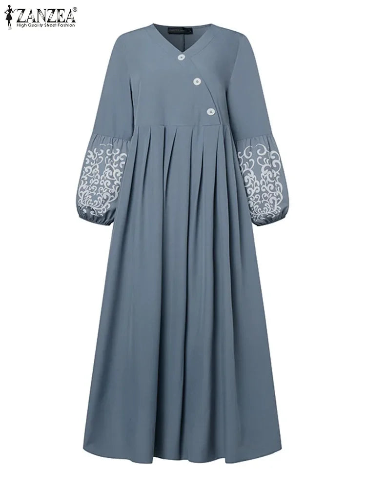 Muslim Hijab Dresses Abaya Eid Mubarek Robe Long Dress 2025 ZANZEA Women Elegant Long Sleeve Maxi Sundress Loose Vestidos Kaftan