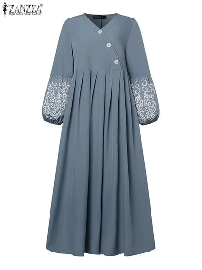 Muslim Hijab Dresses Abaya Eid Mubarek Robe Long Dress 2025 ZANZEA Women Elegant Long Sleeve Maxi Sundress Loose Vestidos Kaftan