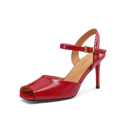 SmallHut New 2026 Trend Peep Toe Sandals Summer Women High Thin Heels Black Red Buckle Ankle Strap Sexy Ladies Party Shoes