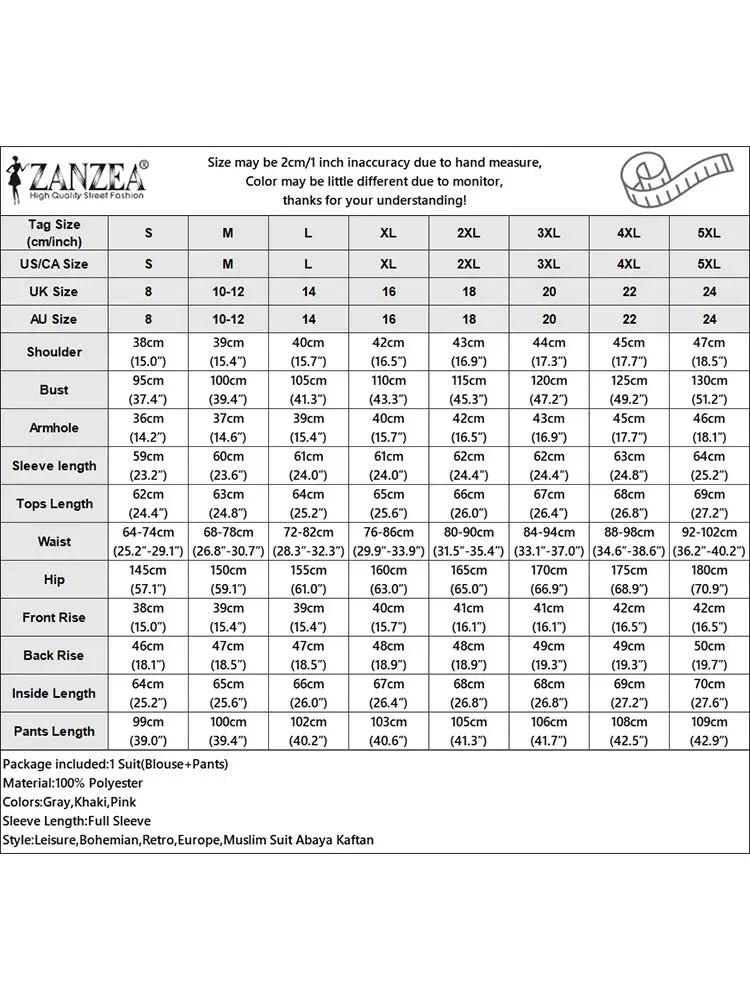 ZANZEA Autumn Office Outfits Women 2 Piece Sets Elegant Long Sleeve Blazer Wide Leg Pleated Trousers Suit Muslim Tracksuits 2025