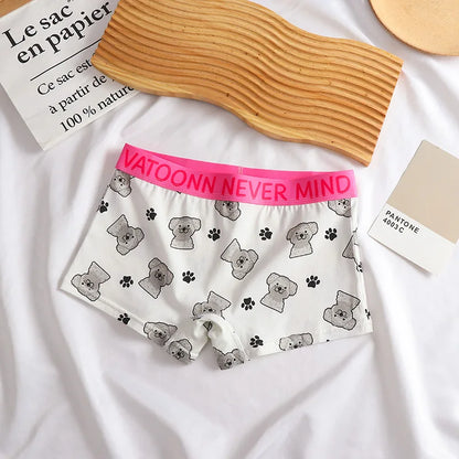 60S Cotton Women Panties Cartoon Print Shorts Sports Boxer Breathable Cozy Sexy Underwear Mid-Waist Boyshort Female Girls Pants
