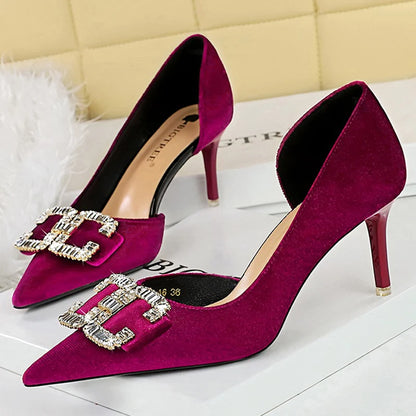 BIGTREE Shoes Rhinestone Buckle Women Pumps Bowknot Luxury High Heels Sexy Party Shoes Stiletto Heels Women Shoes Large Size 43