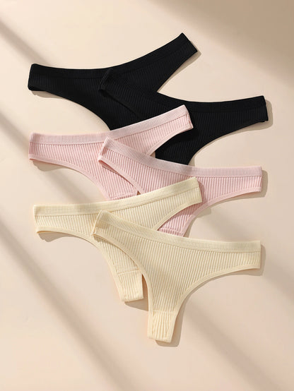 6Pcs Women's Panties Striped Briefs for Women Low-Rise Breathable Cotton Female Soft Underwear Solid Colors Ladies Underpants