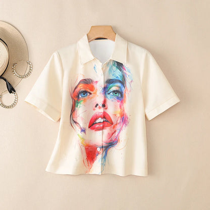 ZANZEA Woman Abstract Art Printing Short Sleeve Shirts Turn-Down Collar Button Up Blouses Summer Casual Daily Streetwear Top 3XL