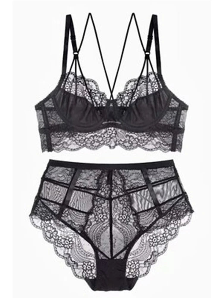 Classic Bandage Pink Bra Set Lingerie Push Up Brassiere Lace Underwear Set Sexy High-Waist Panties For Women underwear