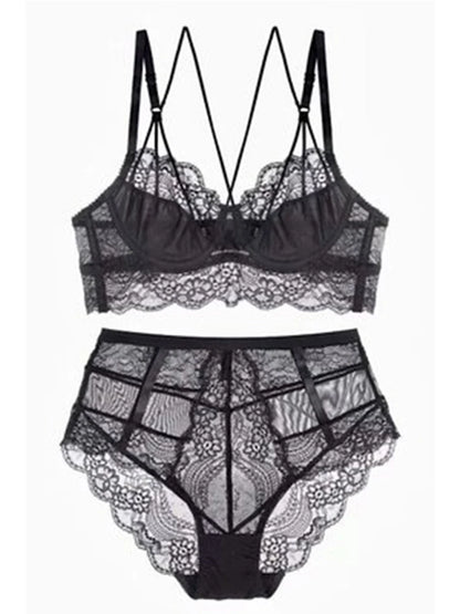 Classic Bandage Pink Bra Set Lingerie Push Up Brassiere Lace Underwear Set Sexy High-Waist Panties For Women underwear