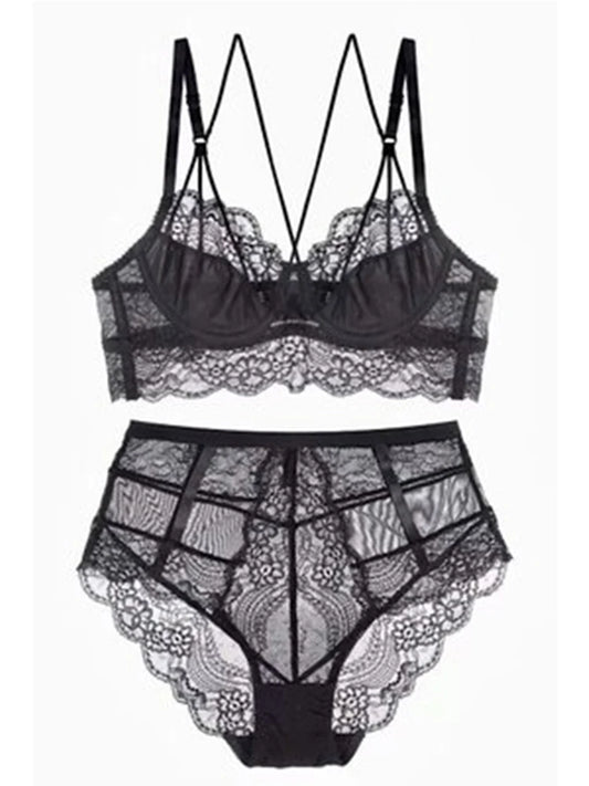 Classic Bandage Pink Bra Set Lingerie Push Up Brassiere Lace Underwear Set Sexy High-Waist Panties For Women underwear