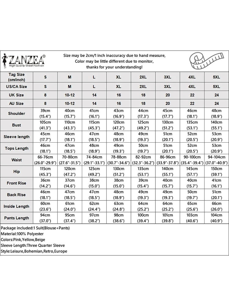 2026 ZANZEA Summer Pant Sets Fashion 2PCS Women Matching Sets O Neck 3/4 Sleeve Blouse Wide Leg Trousers Suit Casual Outfits