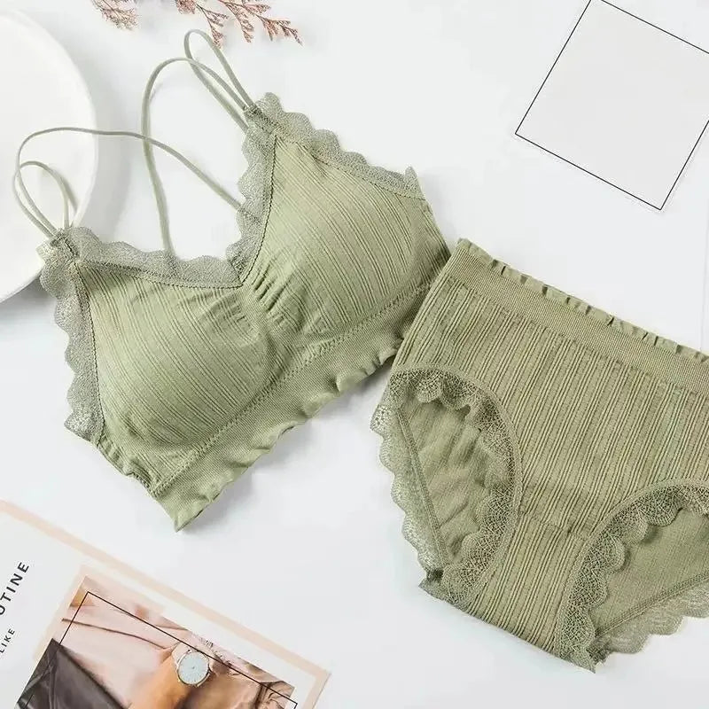 Sexy Seamless Tops Set High Waist Panties Women Wireless Underwear Suit Soft Padded Bras Set Backless Bralette Lingerie