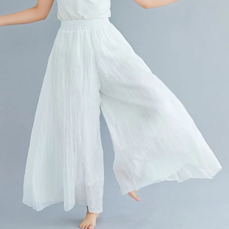 Cotton Linen Wide Leg Pants for Women Summer Casual Loose Pants High Waist Big Swing Skirt Capris Women Clothing PT-565