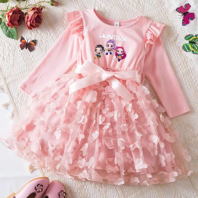 K-Pop Hunters Zoey Mira Rumi Girl Dress 3D Butterfly Casual Dresses Kids Princess Dress Long Sleeve Baby Girls Clothes 2-6Y