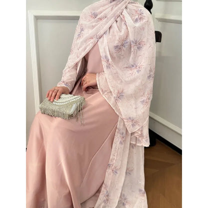 Party Dresses 3 Piece Set for Women Muslim Abaya with Scarf Long Cardigan Robe Vestidos Sashes Dubai Abayas Eid Ramadan Jalabiya