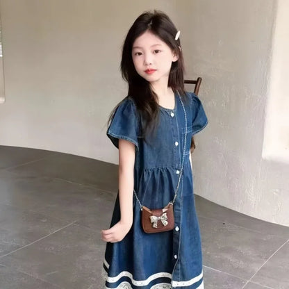 Soft Denim Princess Skirt Casual Clothes Girl From 10 To 12 Years Fashion Party Dresses for Girls Children's Dress 8 Elegant 7 6