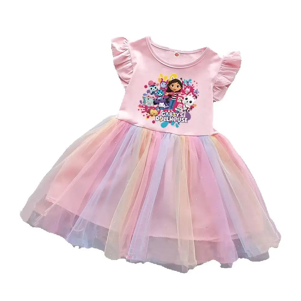 Kids Clothes Summer New Girls Dress Short sleeves Rainbow Princess Dress For Children Baby Cute Birthday Party Clothing 2-8Y