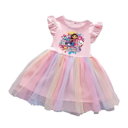 Kids Clothes Summer New Girls Dress Short sleeves Rainbow Princess Dress For Children Baby Cute Birthday Party Clothing 2-8Y