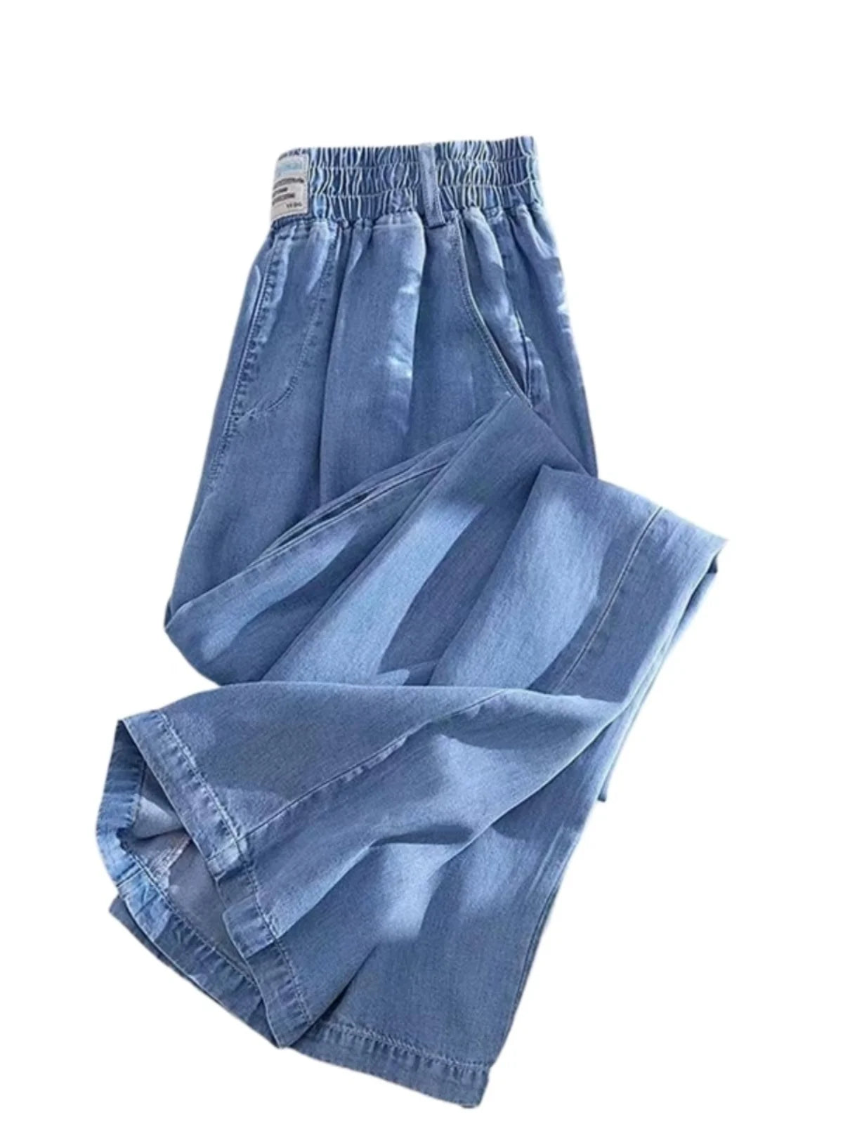 Cara CLUB plus Size Silk Denim Pants Women Summer Loose Wide Leg Straight Cut Trousers Pear Body Shape Commute Style Korean V...