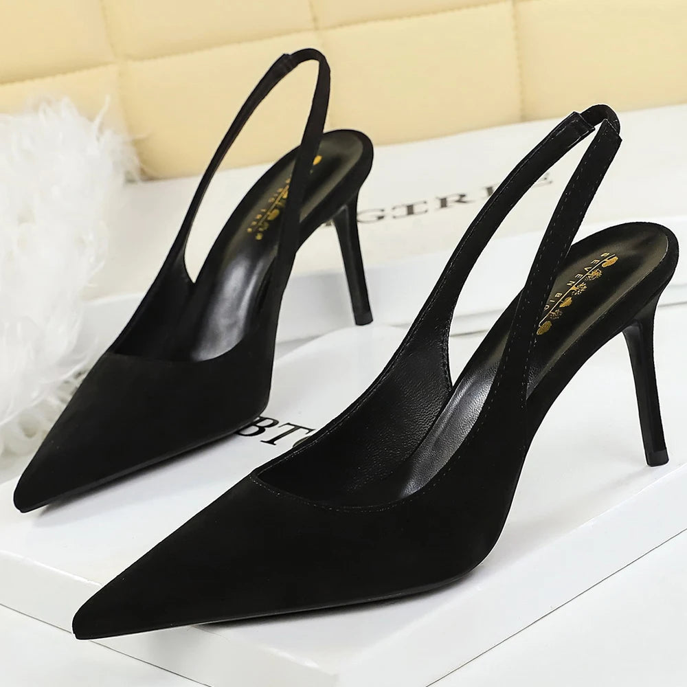 BIGTREE Shoes Suede High-heels Women's Shoes Summer Sandals Women Heels Stiletto 8 cm Pointed High-heeled Sandals Women Pumps