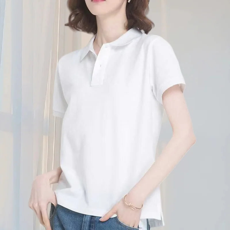 Summer Polo Shirts Korean Style Women Cool Ice Silk Short Sleeve Shirt Breathable Quick Dry Casual Golf Shirts Pullover Tee Tops