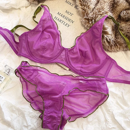 Minimizer Bra Plus Size Underwire French Style Triangle Cup Push Up Sexy Mesh Lingerie Set Support 32-40 MOYISU Sexy Bra Set BC